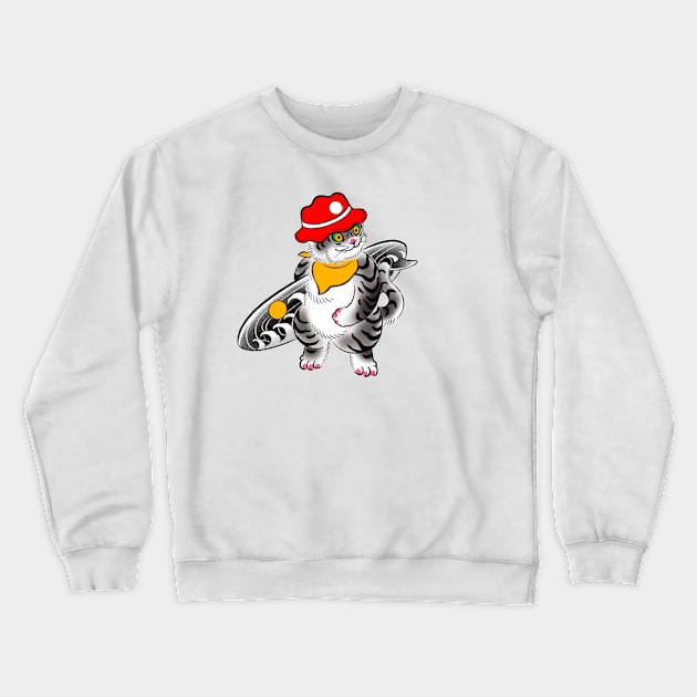 gato surfista con gorro Crewneck Sweatshirt by Vekonn